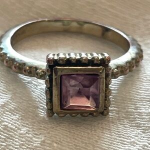 Silver tone and gold tone crystal clear purple rhinestone textured shank ring